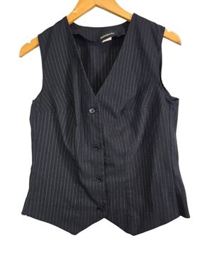 Funhouse Women’s Black Pinstriped Button‑Front Vest Size L